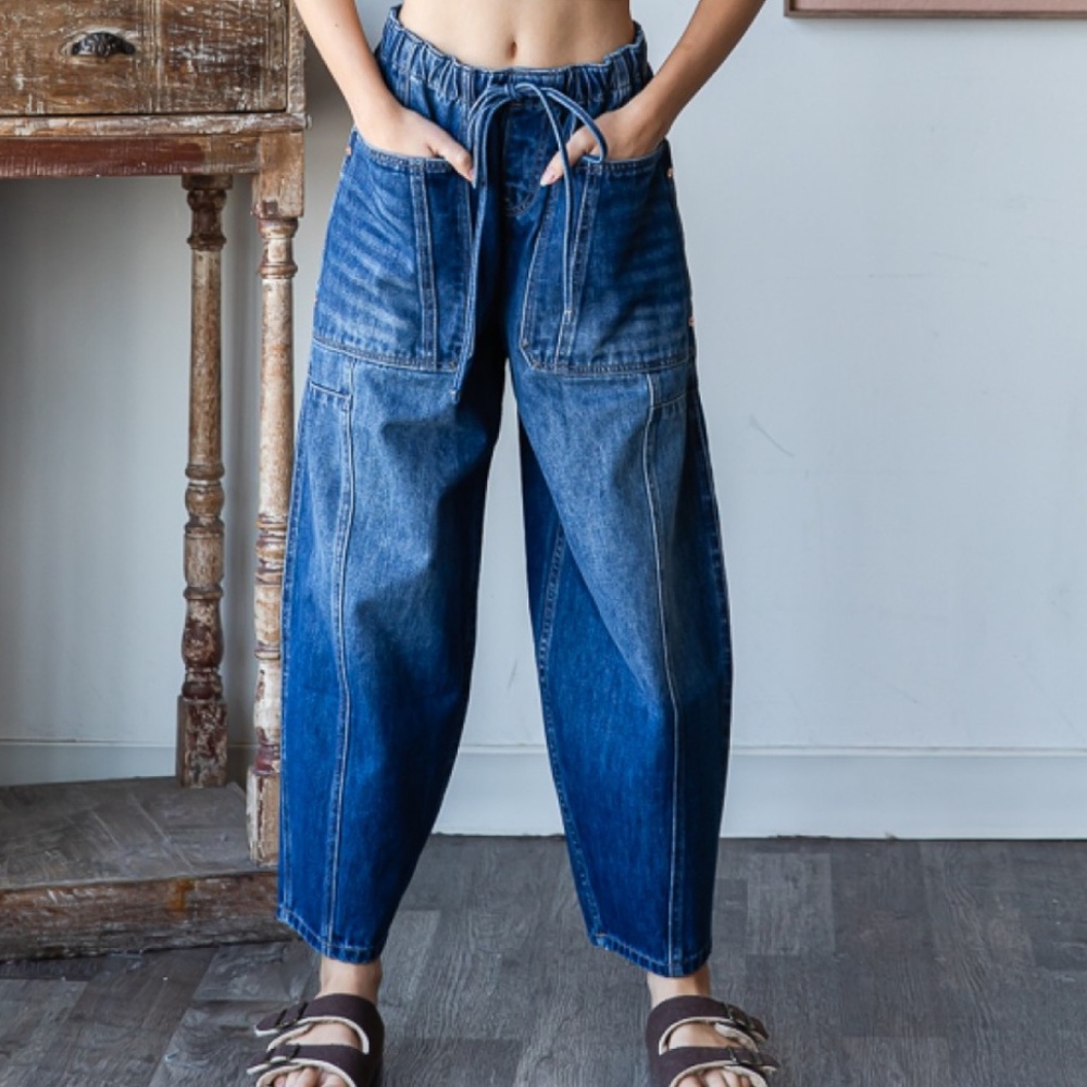 Oli & Hali Blue Patchwork Cropped Wide-Leg Jeans